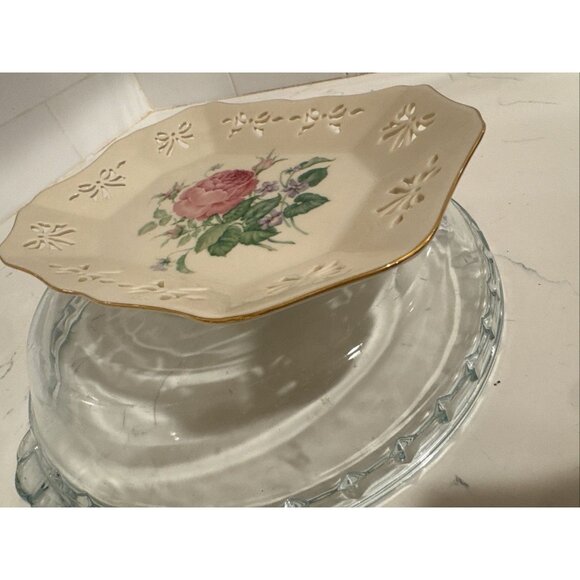 Victorian Rose Collection by Lenox Pierced Ribbon Rectangular Vanity Tray 9" USA - Picture 10 of 16